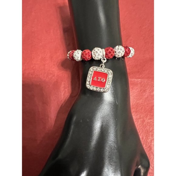 Delta Sigma Theta Beaded Bling Elastic DST Charm Bracelet - Picture 3 of 6